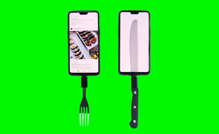 Fork and knife accessory for phone